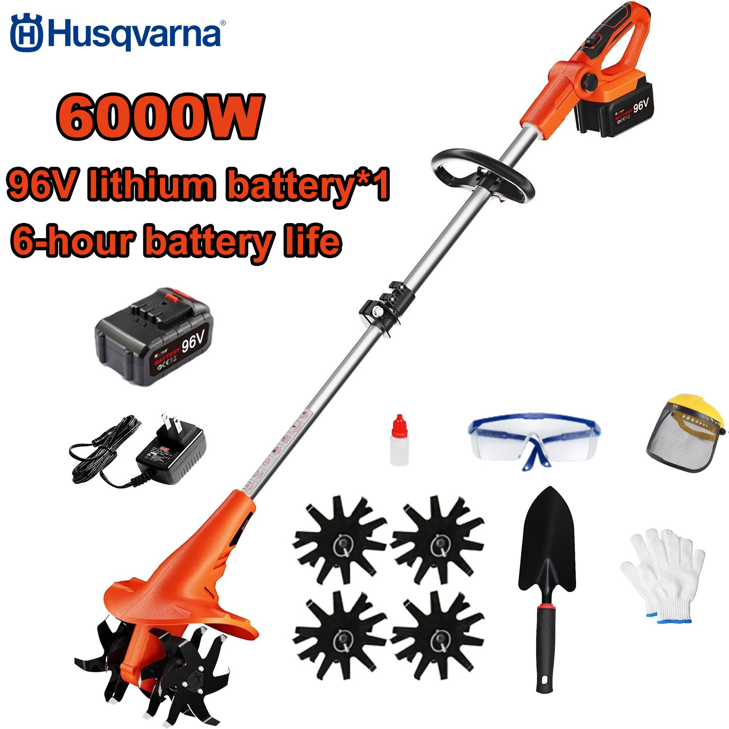 Cultivador de 6000 W + bateria de 96 V *1 + carregamento rápido + lâmina cultivadora + conjunto completo de acessórios